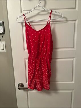 Garage Red Bandana-Print Spaghetti Strap Romper